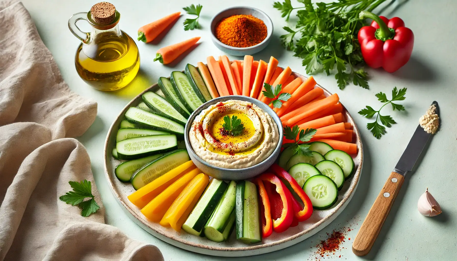 fresh vegetables with hummus