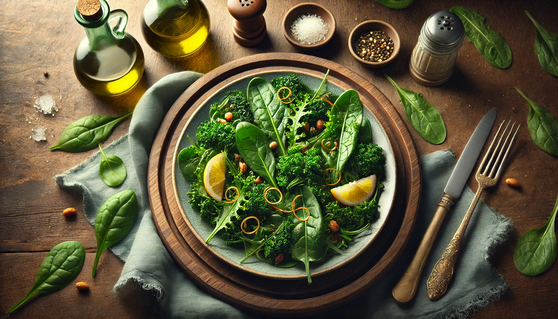 fresh leafy greens arranged as part of a gourmet salad